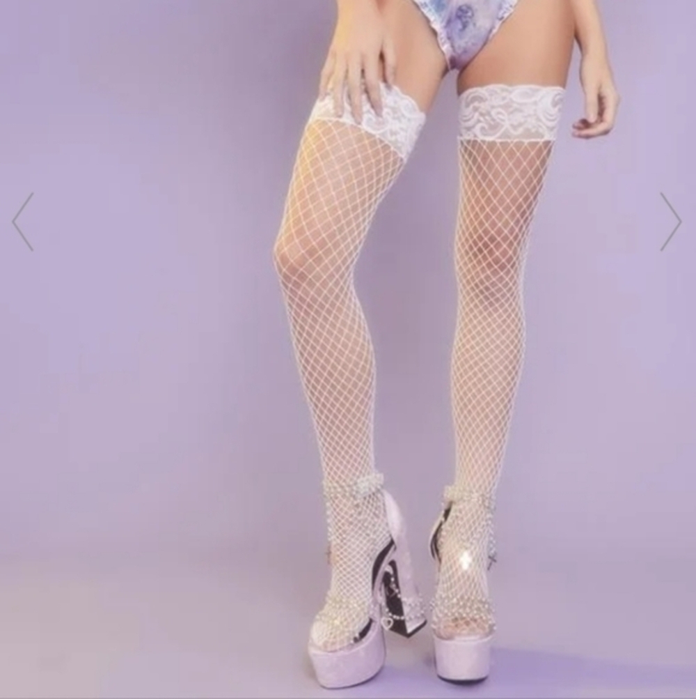 Angel‎ white Fishnet Knee Highs